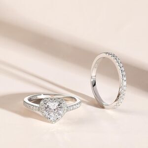 1CT 925 Sterling Silver Heart Cut Halo Cubic Zirconia Engagement Ring Women SZ 6